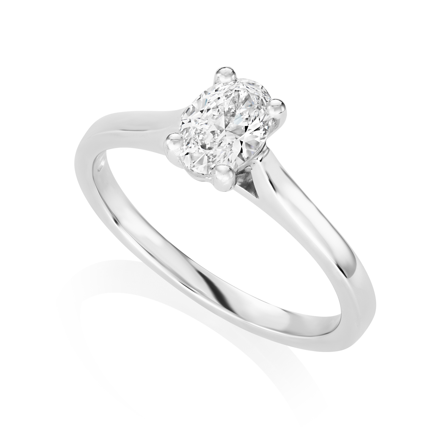 Platinum Leon Collection Oval Diamond Set Single Stone Ring: 0.50 carats A platinum, four claw set oval shaped diamond single stone solitaire ring belonging to H. L. Brown's Leon collection.