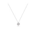 An 18ct white gold diamond set flower cluster pendant on a chain.