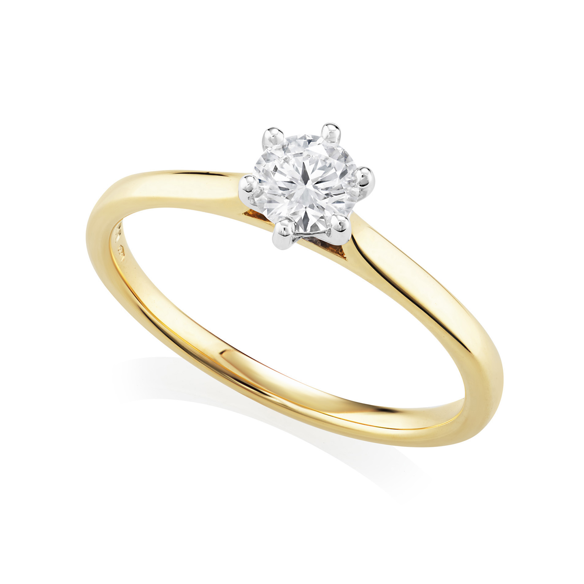 An 18ct yellow gold and platinum round brilliant cut diamond single stone solitaire ring, from H. L. Brown’s Harris Collection.