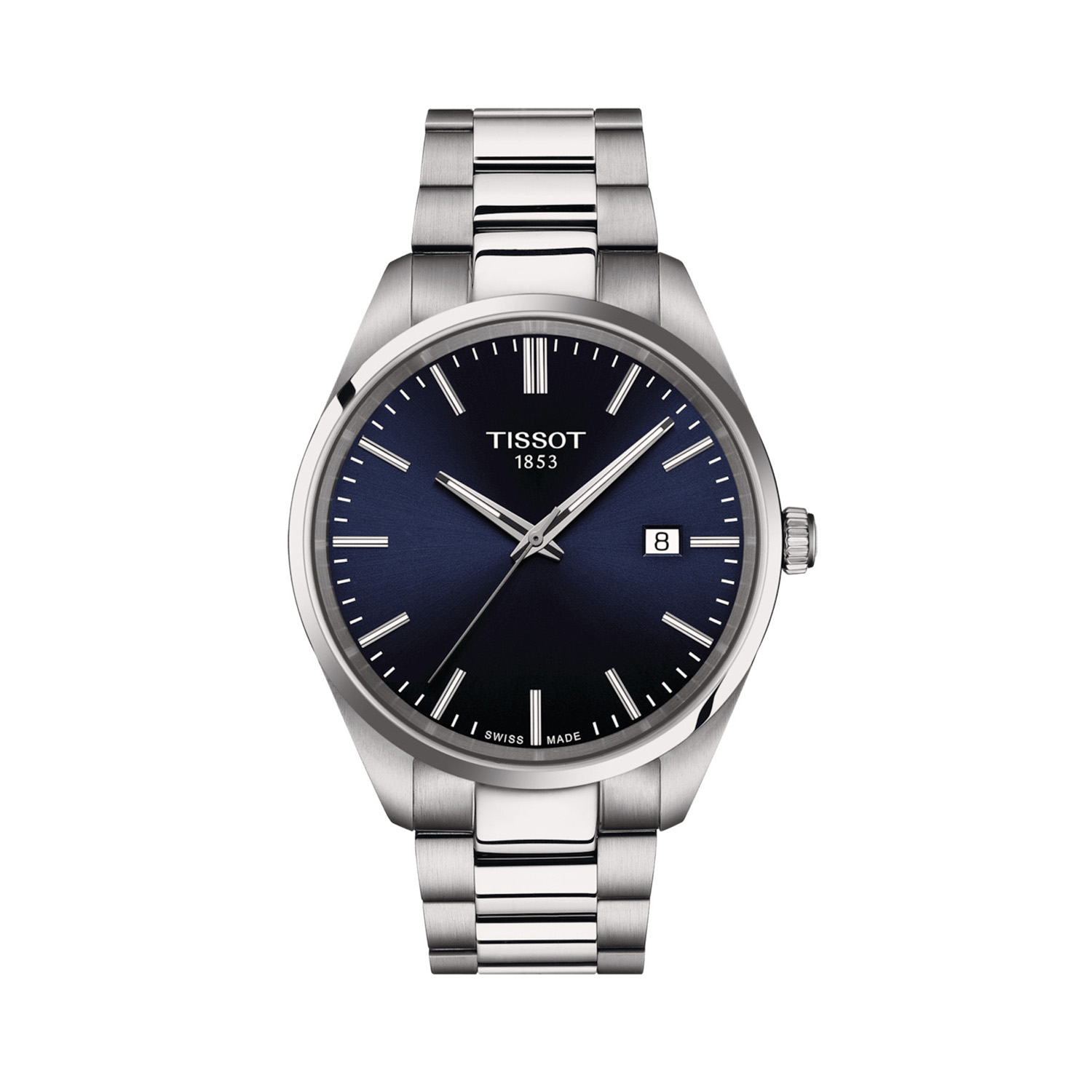 Tissot, PR 100 Dark Blue, Quartz Men's Watch Tissot PR 100 with a 40mm stainless steel case and bracelet strap featuring a date function and a dark blue dial.
