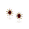 18ct Yellow Gold Oval Ruby & Diamond Cluster Stud Earrings A pair of 18ct yellow gold oval shaped ruby and round brilliant cut diamond cluster stud earrings, with a post and butterfly clip fastening for pierced ears.