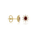 18ct Yellow Gold Oval Ruby & Diamond Cluster Stud Earrings A pair of 18ct yellow gold oval shaped ruby and round brilliant cut diamond cluster stud earrings, with a post and butterfly clip fastening for pierced ears.