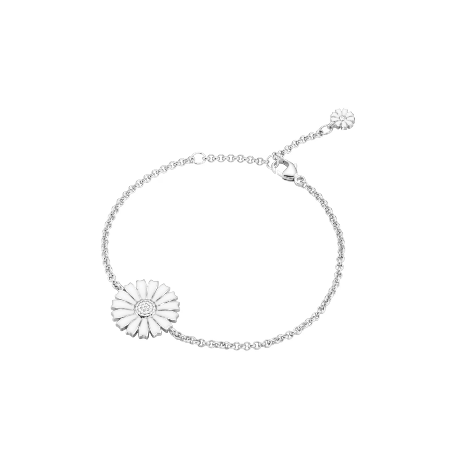 A sterling silver, single white enamelled flower bracelet from Georg Jensen's Daisy collection.