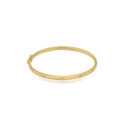 A 9ct yellow gold round brilliant cut diamond set hinged bangle with a polished finish.