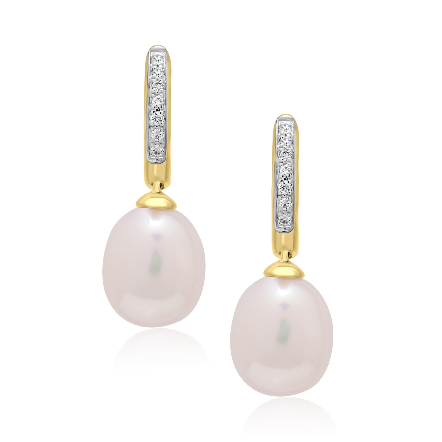 A pair of 18ct yellow gold freshwater pearl and diamond set creole style drop earrings, for pierced ears.