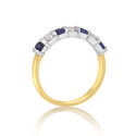An 18ct yellow and white gold seven stone sapphire and round brilliant cut diamond bar set half eternity ring.