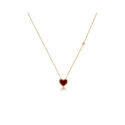 A 9ct yellow gold red, heart shaped cornelian pendant with a small single diamond on a chain.