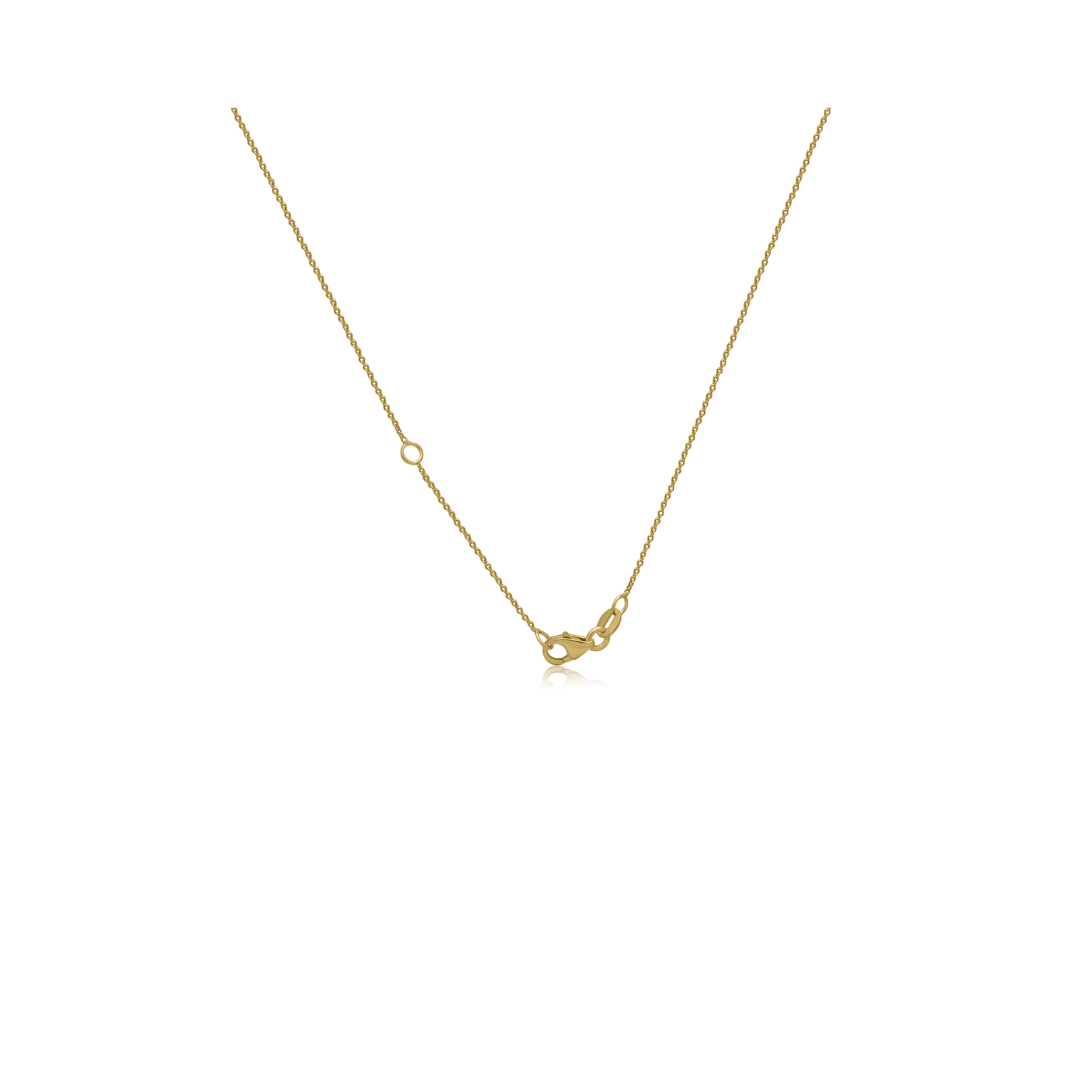 A 9ct yellow gold teardrop shaped pendant set with five round brilliant cut diamonds on a chain.