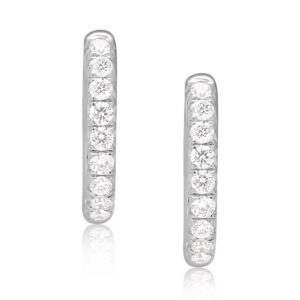 A pair of 18ct white gold diamond set hoop style earrings featuring nine round brilliant cut diamonds in each earring, for pierced ears.