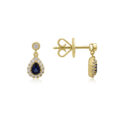 A pair of 18ct yellow gold sapphire and round brilliant cut diamond teardrop shaped earrings, with a post a butterfly clip fastening for pierced ears.