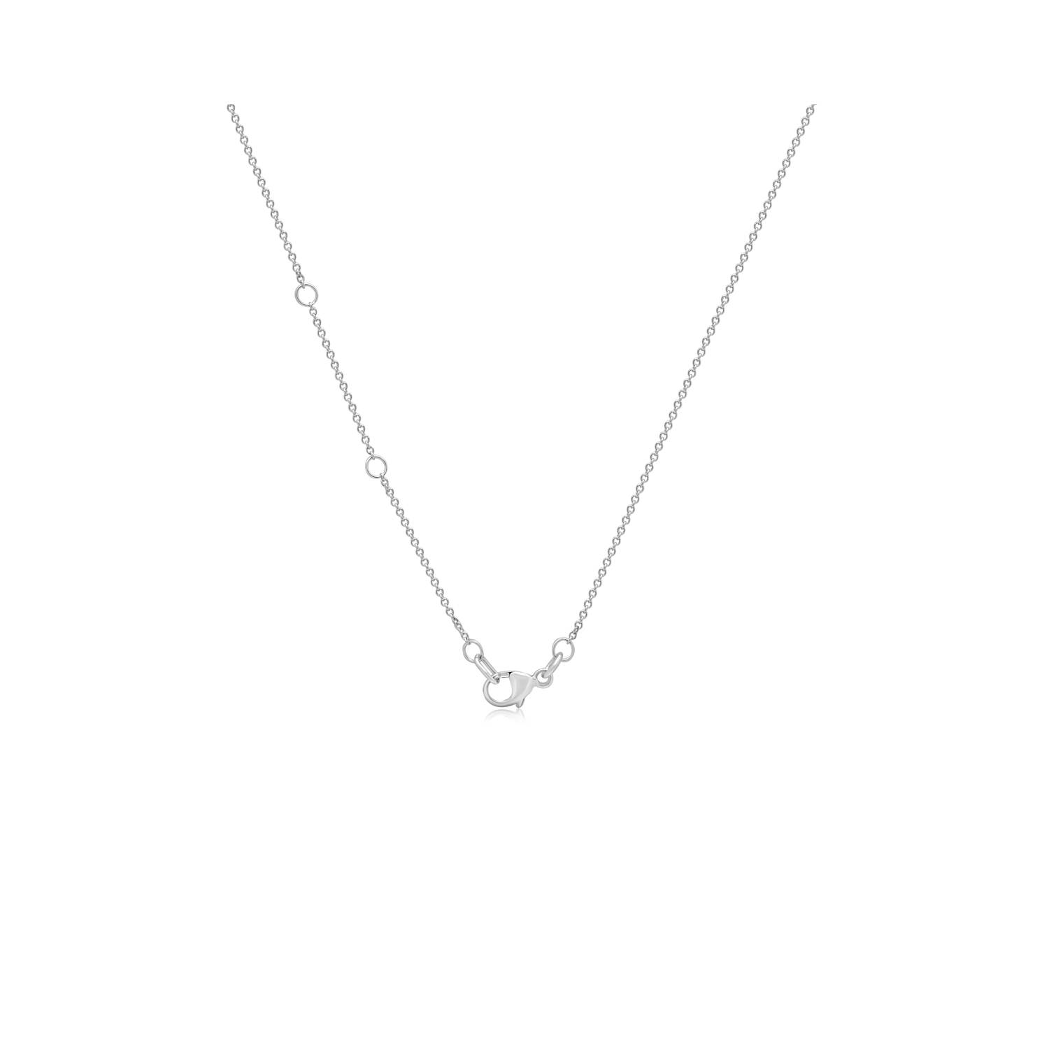 An 18ct white gold oval shaped sapphire and round brilliant cut diamond set cluster pendant on an adjustable cable chain.