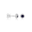 A pair of 18ct white gold round sapphire and brilliant cut diamond cluster stud earrings, with a post and butterfly fastening for pierced ears.