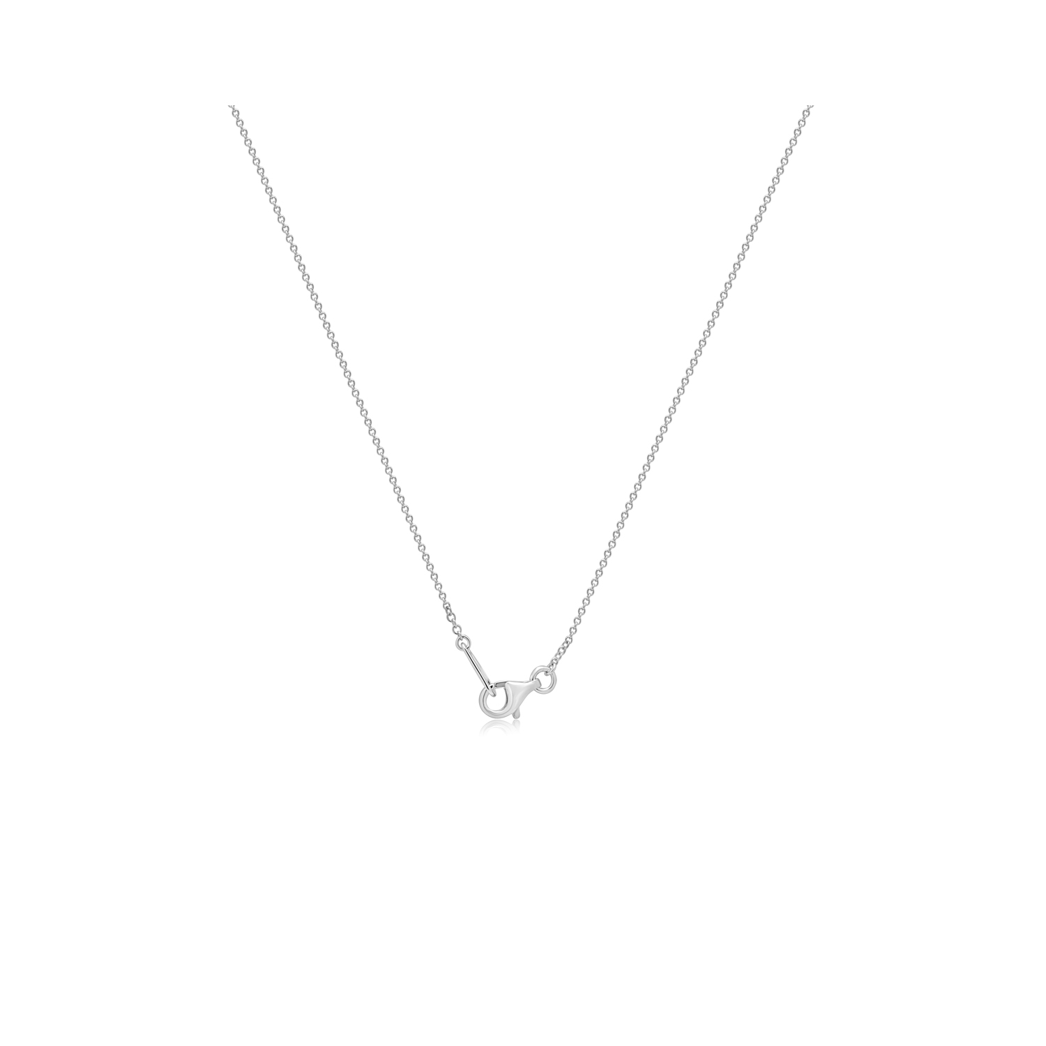 An 18ct white gold oval shaped sapphire and round brilliant cut diamond cluster pendant on an adjustable cable chain.