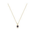 18ct Yellow Gold Oval Shaped Sapphire & Diamond Cluster Pendant & Chain