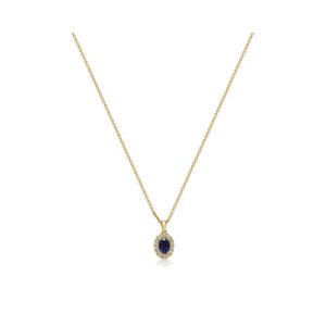 18ct Yellow Gold Oval Shaped Sapphire & Diamond Cluster Pendant & Chain