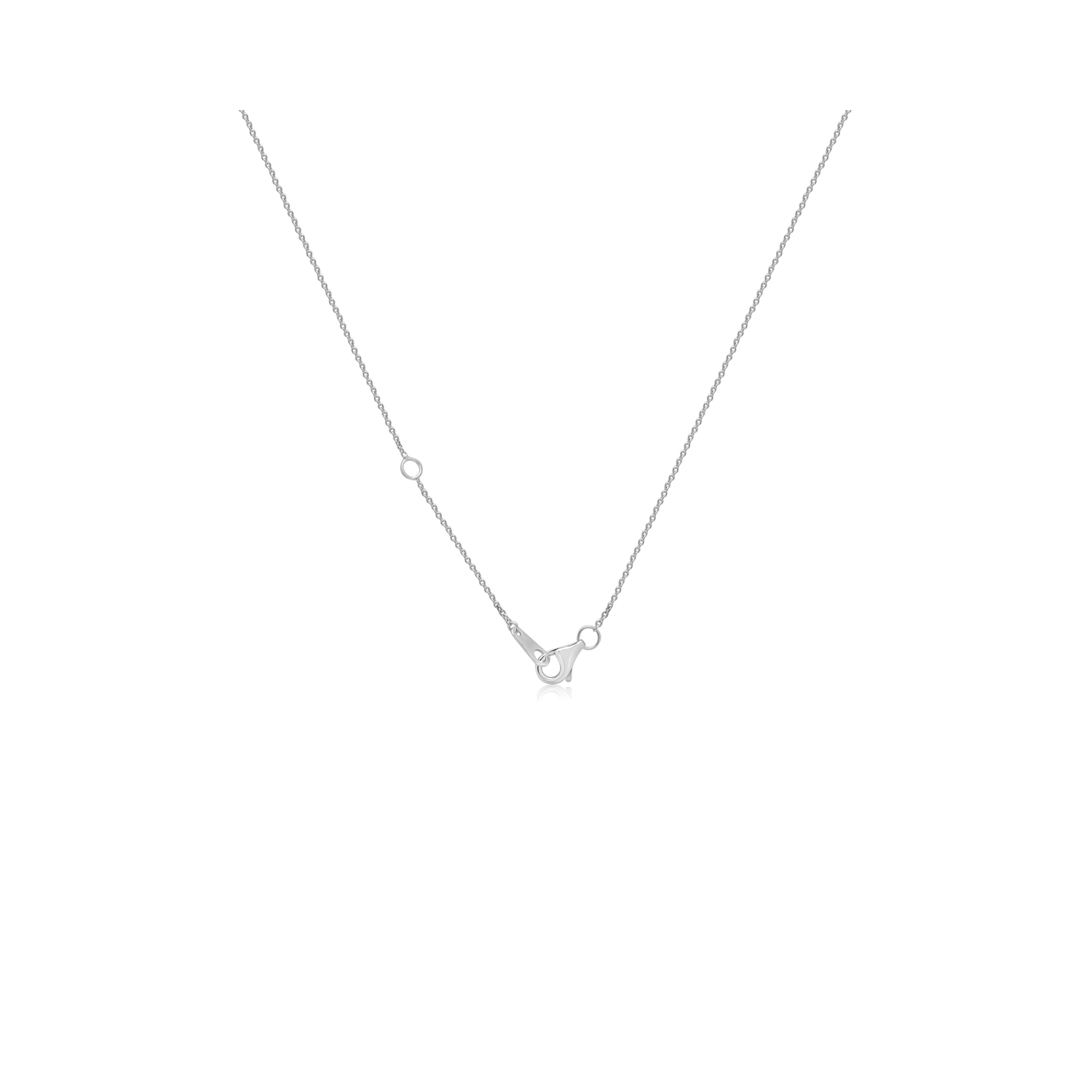 An 18ct white gold oval shaped emerald and round brilliant cut diamond cluster pendant on an adjustable cable chain.