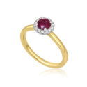 An 18ct yellow and white gold round ruby and round brilliant cut diamond cluster ring.