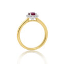An 18ct yellow and white gold round ruby and round brilliant cut diamond cluster ring.