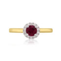 An 18ct yellow and white gold round ruby and round brilliant cut diamond cluster ring.