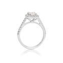 Platinum Asscher Cut Diamond Cluster Ring with Diamond Shoulders A platinum Asscher cut diamond cluster ring with diamond set shoulders.