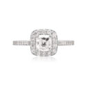 Platinum Asscher Cut Diamond Cluster Ring with Diamond Shoulders A platinum Asscher cut diamond cluster ring with diamond set shoulders.