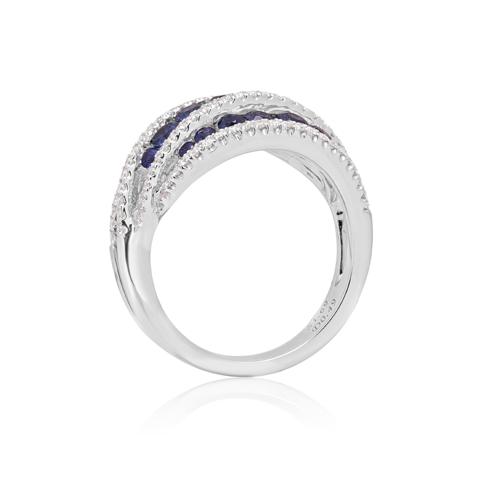 18ct White Gold Sapphire & Diamond Swirl Dress Ring An 18ct white gold, sapphire and diamond swirl set dress ring.