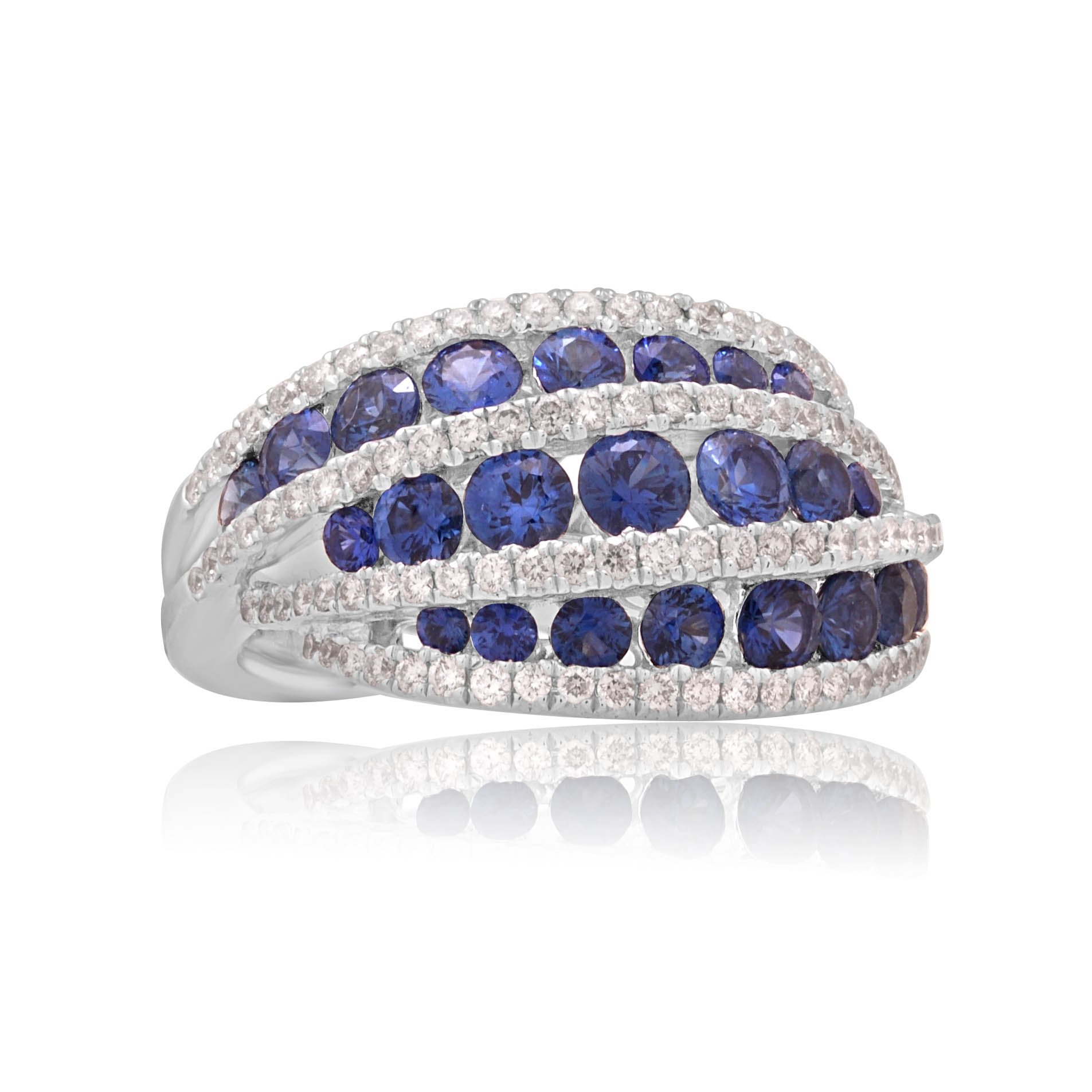 18ct White Gold Sapphire & Diamond Swirl Dress Ring An 18ct white gold, sapphire and diamond swirl set dress ring.