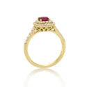 An 18ct yellow gold ruby and round brilliant cut diamond double row cluster ring with diamond set shoulders.