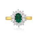 18ct Yellow & White Gold Oval Emerald & Diamond Cluster Ring An 18ct yellow and white gold oval emerald and diamond cluster ring.