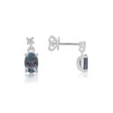 A pair of 18ct white gold oval shaped aquamarine and round brilliant cut diamond set drop earrings, with a post and butterfly fastening for pierced ears.