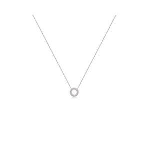 An 18ct white gold round brilliant cut diamond circle pendant on a chain.