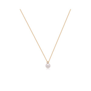 A 9ct yellow gold pearl and diamond pendant and chain.
