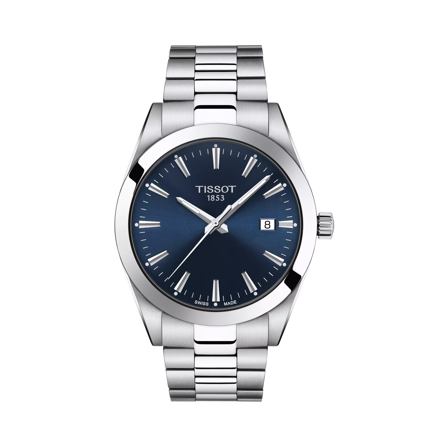 Tissot, Gentleman with a 40mm stainless steel case and bracelet strap featuring a date function and a blue dial.