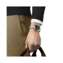 Tissot, Gentleman Powermatic 80 with a 40mm stainless steel case and bracelet strap featuring a date function and a green dial.