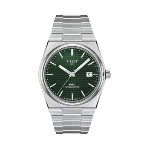 Tissot, PRX Powermatic 80 with 40mm stainless steel case and bracelet strap featuring a date function and a forest green dial.
