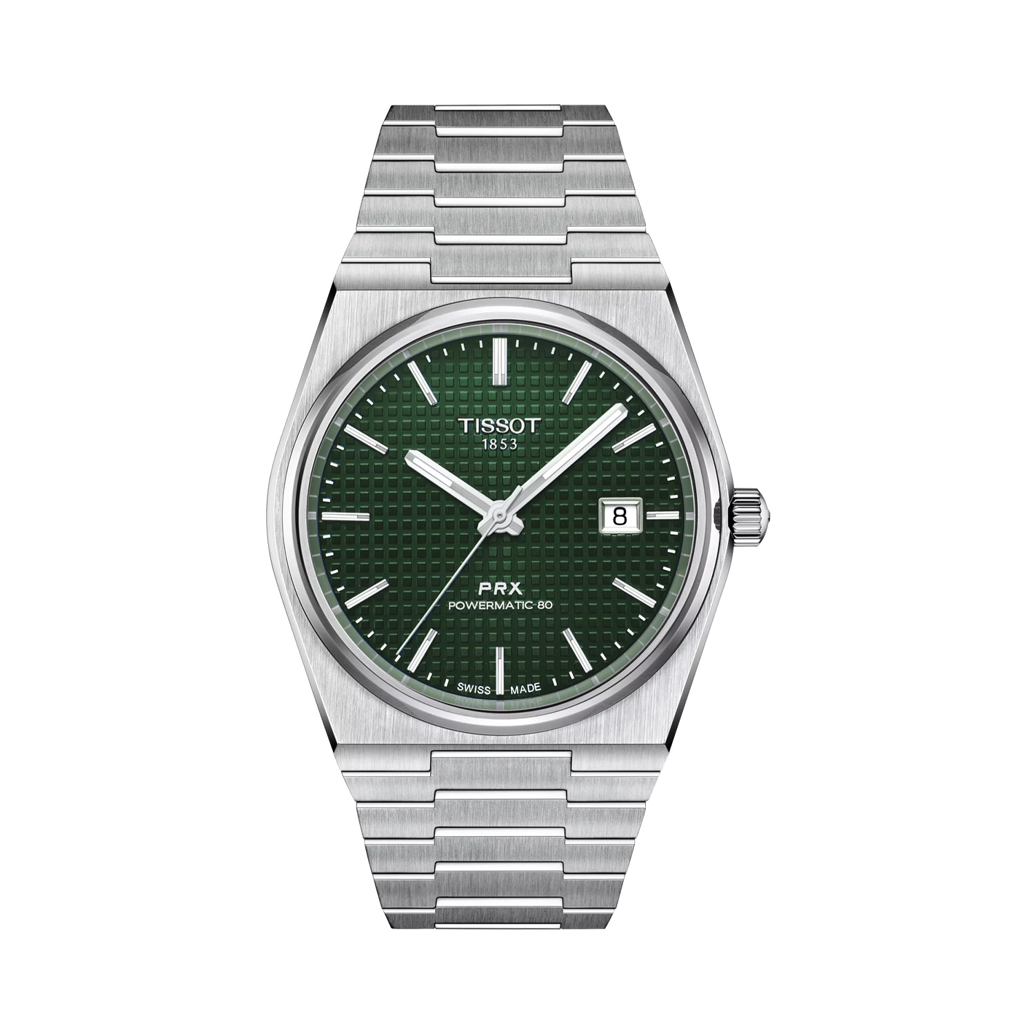 Tissot, PRX Powermatic 80 Forest Green, Automatic Men's Watch Tissot, PRX Powermatic 80 with 40mm stainless steel case and bracelet strap featuring a date function and a forest green dial.