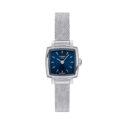 Tissot, Lovely Square with a 20mm stainless steel case and bracelet strap featuring a blue dial.