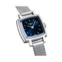 Tissot, Lovely Square with a 20mm stainless steel case and bracelet strap featuring a blue dial.