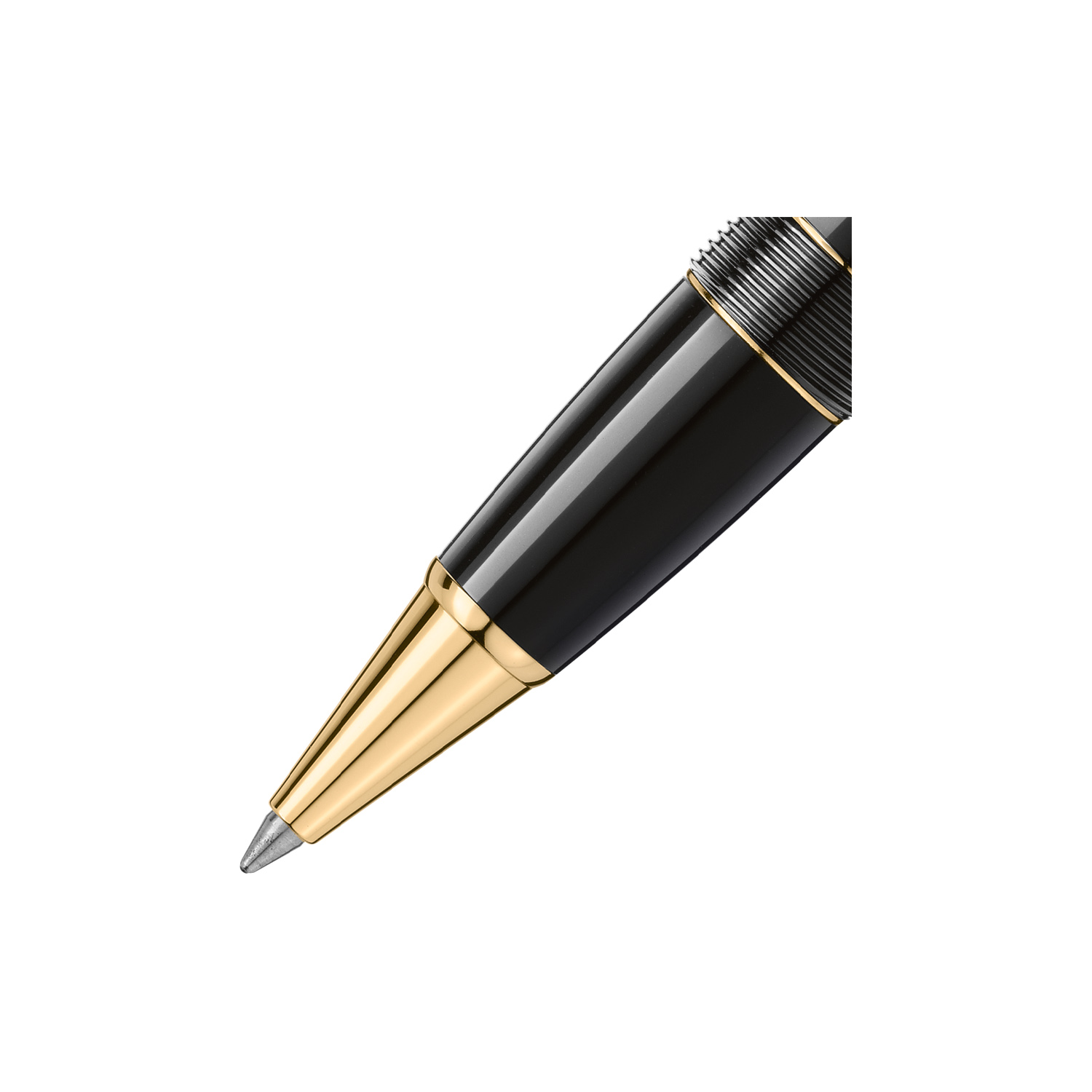 Montblanc, Meisterstück LeGrand Rollerball Pen A Montblanc, Meisterstück LeGrand Gold-coated rollerball pen. The cap and barrel are crafted in black precious resin featuring the iconic white Montblanc emblem inlaid in the cap top.