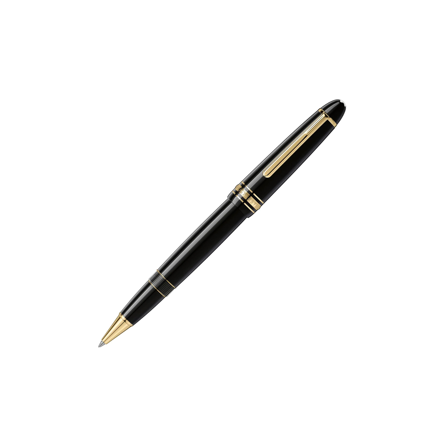 Montblanc, Meisterstück LeGrand Rollerball Pen A Montblanc, Meisterstück LeGrand Gold-coated rollerball pen. The cap and barrel are crafted in black precious resin featuring the iconic white Montblanc emblem inlaid in the cap top.