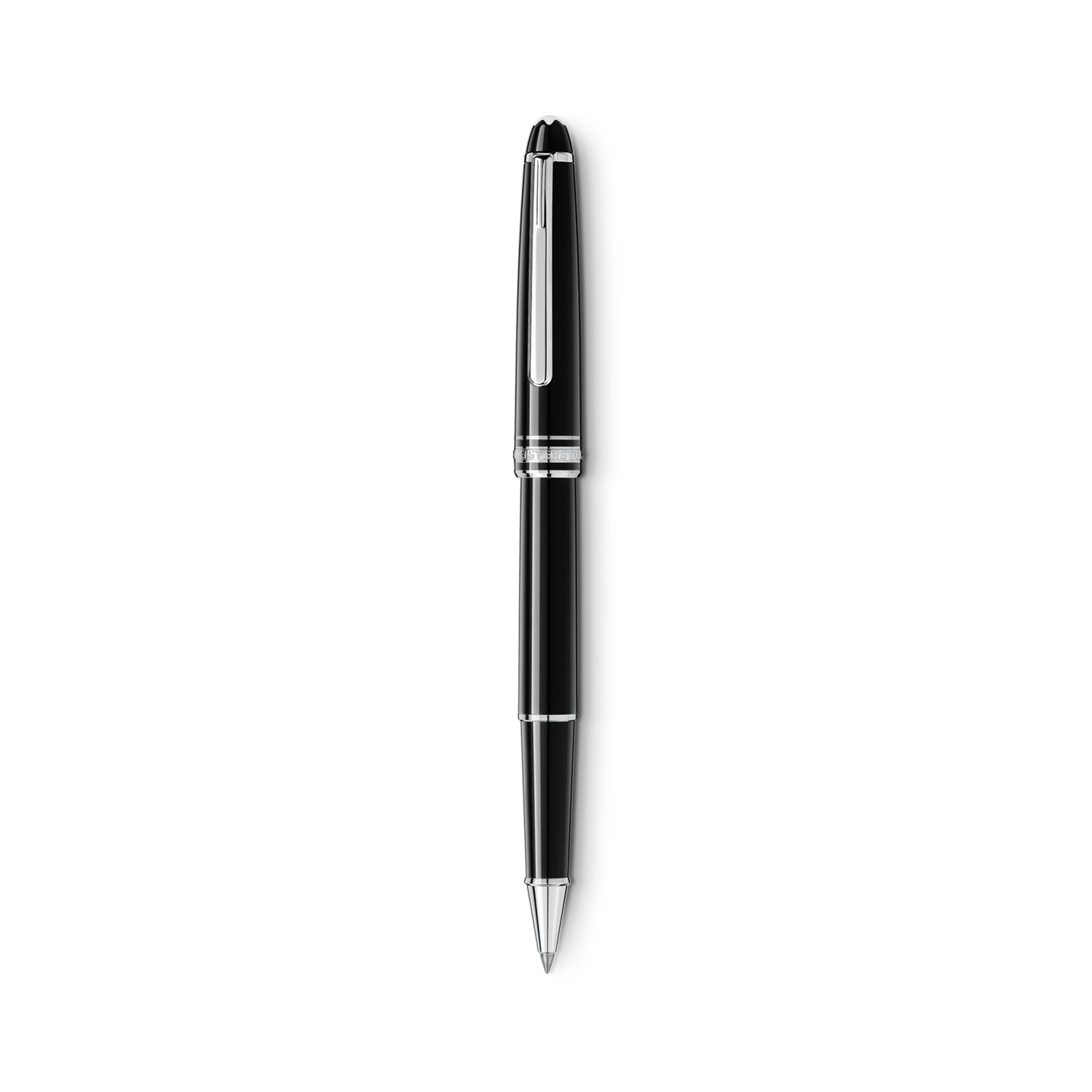 A Montblanc, Meisterstück Platinum-Coated Classique Rollerball pen crafted in black precious resin with platinum coated rings, clip and an inlaid white Montblanc emblem.