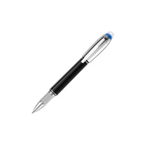 A Montblanc, StarWalker Doué Fineliner pen crafted in black precious resin with a platinum coated cap and a blue translucent dome.