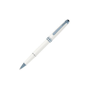 Montblanc, Meisterstück Glacier Classique Rollerball pen crafted in white precious resin featuring blue coloured PVD coated metal fittings, inspired by the mystical glaciers of the Mont Blanc mountain.