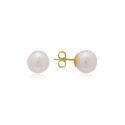 A pair of 18ct yellow gold cultured pearl stud earrings, with a post and butterfly clip fastening for pierced ears.