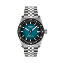 Tissot, PR516 with a 38mm stainless steel case and bracelet strap featuring a date function with a graduated blue dial with a black bezel.