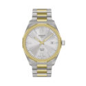 Tissot, PRC 100 with a 39mm stainless steel and yellow gold PVD coated case and bracelet strap featuring a date function on a silver dial.