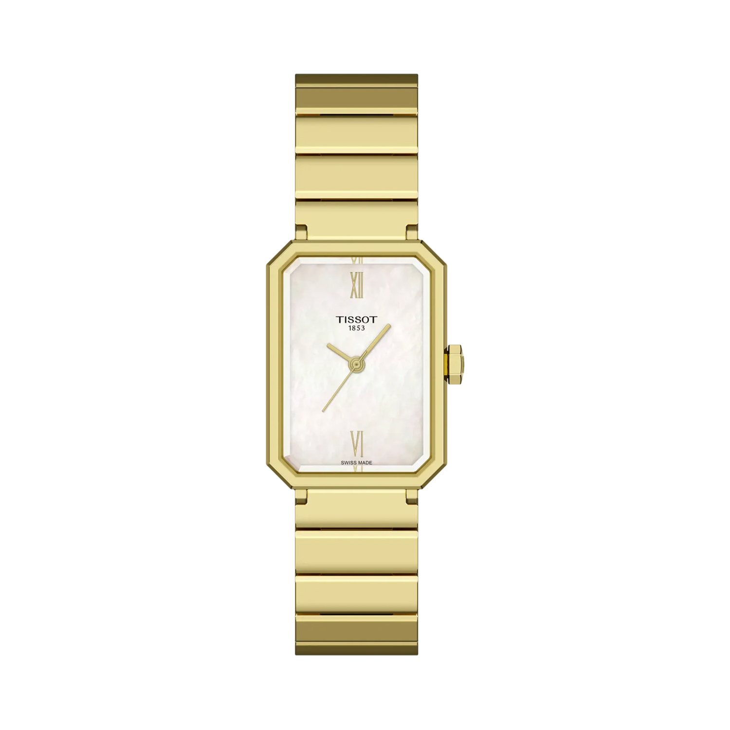 Tissot, SRV Mother of Pearl Dial, Quartz Women's Watch Tissot, SRV with a 30mm stainless steel yellow gold PVD coated case and bracelet strap featuring a mother of pearl dial.