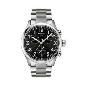Tissot, Chrono L with a 42mm stainless steel case and a bracelet strap featuring a chronograph, a date function and a black Arabic numeral dial.
