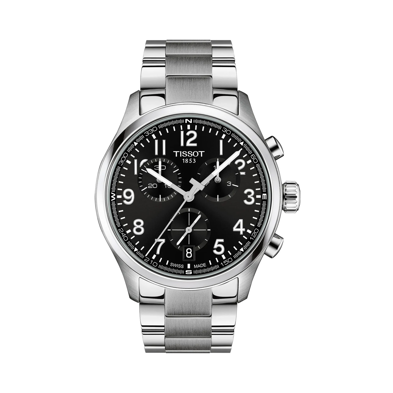 Tissot, Chrono L Black, Quartz Men's Watch Tissot, Chrono L with a 42mm stainless steel case and a bracelet strap featuring a chronograph, a date function and a black Arabic numeral dial.
