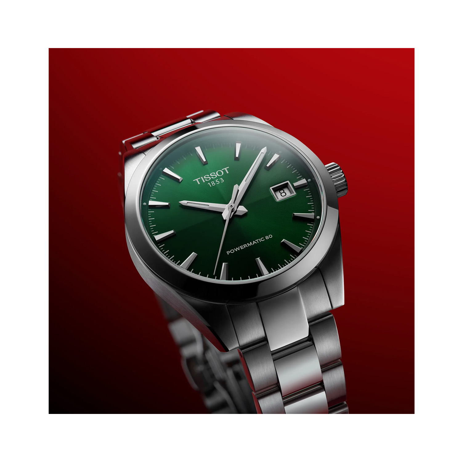Tissot, Gentleman Green, Automatic Men's Watch Tissot, Gentleman with a 38mm stainless steel case and bracelet strap featuring a date function and a green dial.